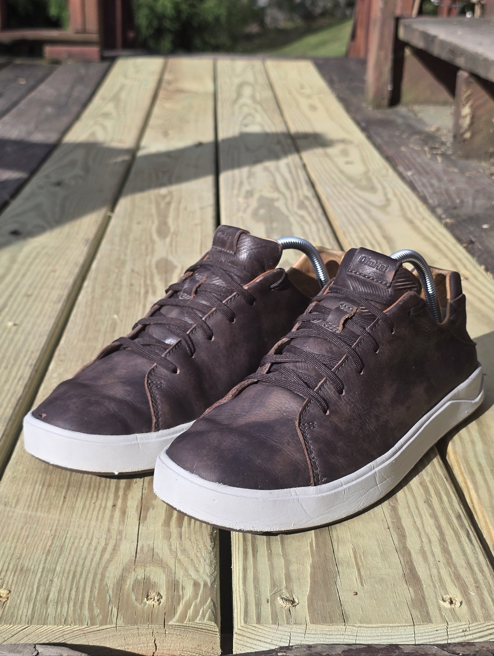OluKai Lae'ahi Lī 'Ili Dark Java, Brown Leather Sneakers, Sz 10